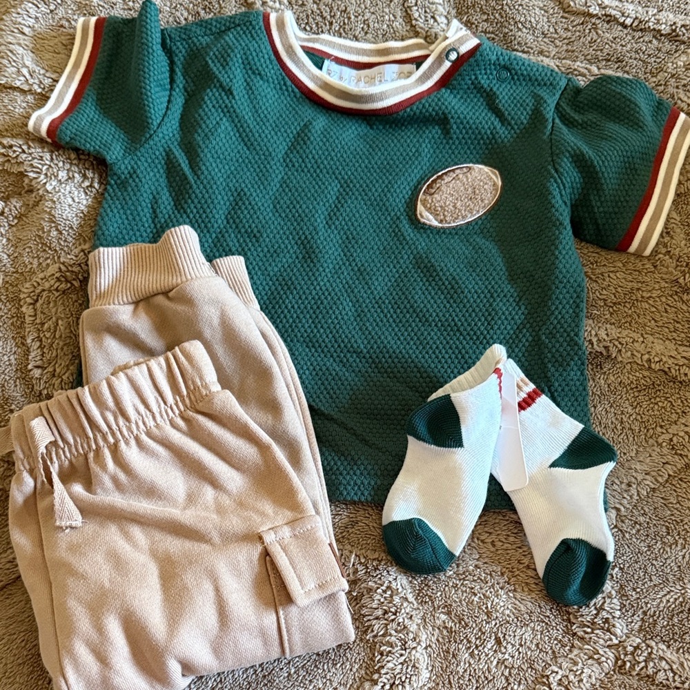 Rachel Zoe Green & Tan Matching Football Outfit 18M